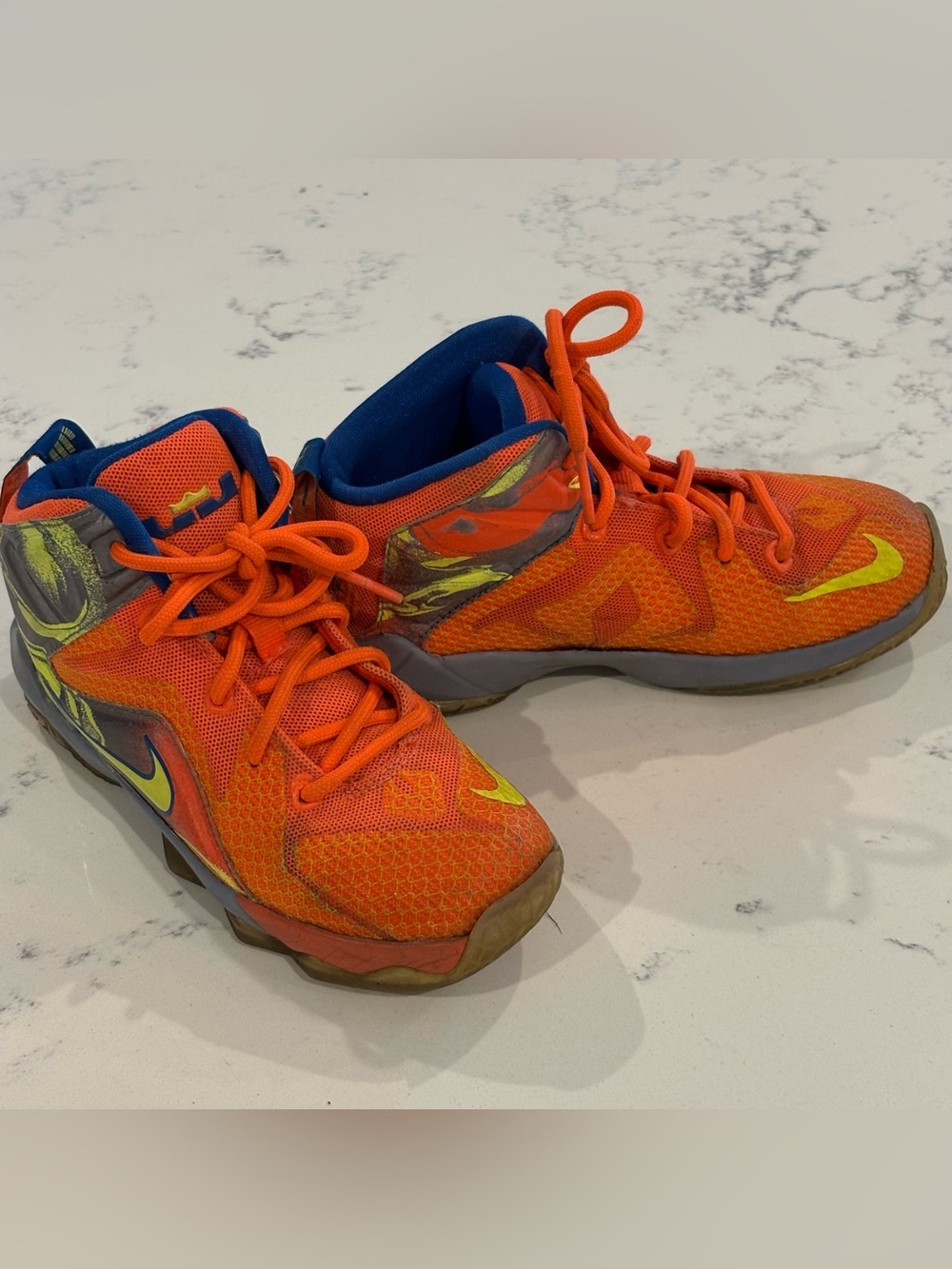 Nike LeBron 12 PS six Meridians hyper crimson orange volt kids sz 12c 685184-800